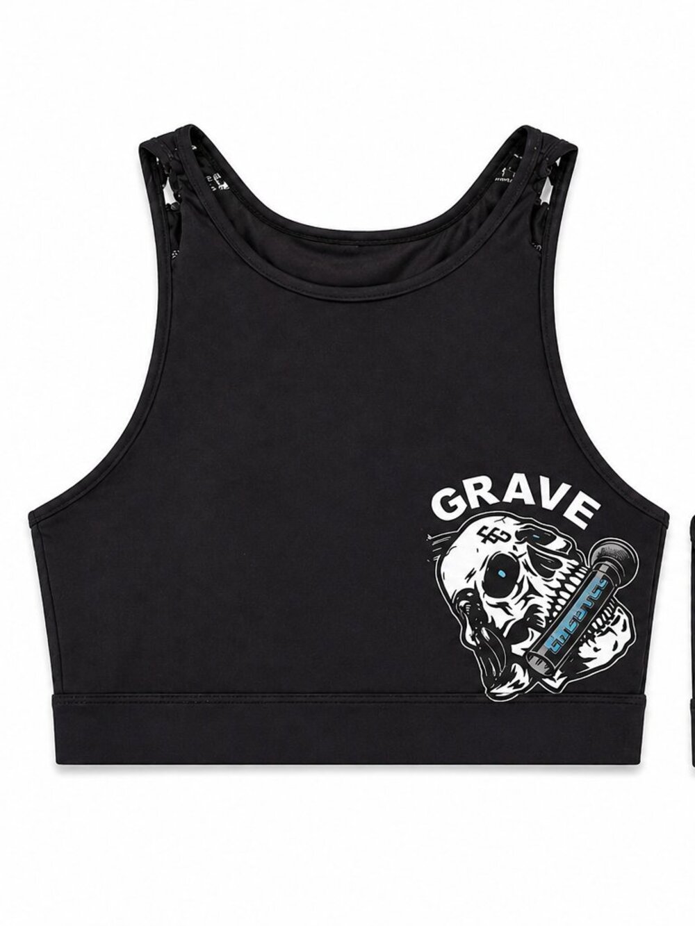 Chestee Grave Skull Graphic Sports Bra | Strappy Back | Size Large